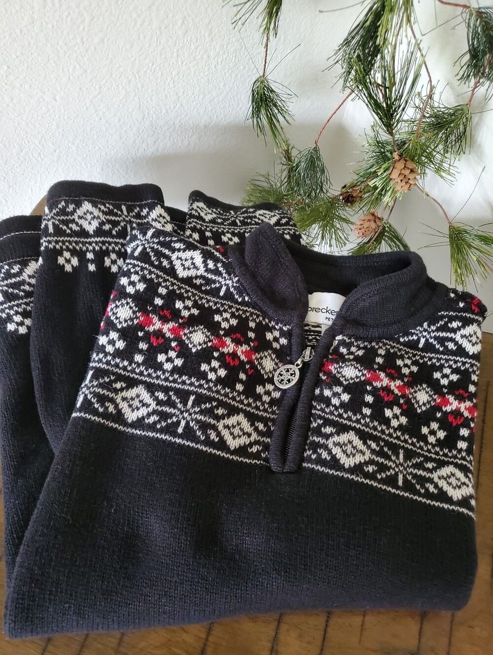 Vintage Breckenridge Quarter-Zip Fair Isle Nordic Snowflake Sweater Petite L